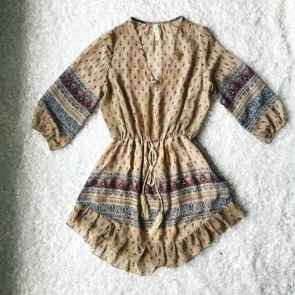 Boho ruffle bottom fit-n-flare dress